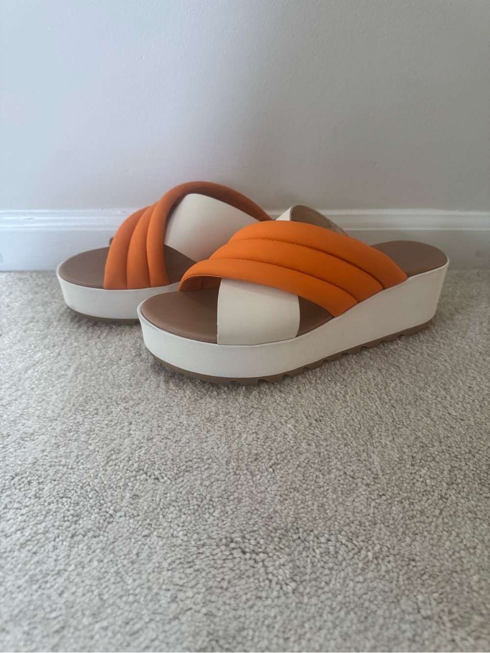 Sorel Orange and Cream Platform Slide Mules